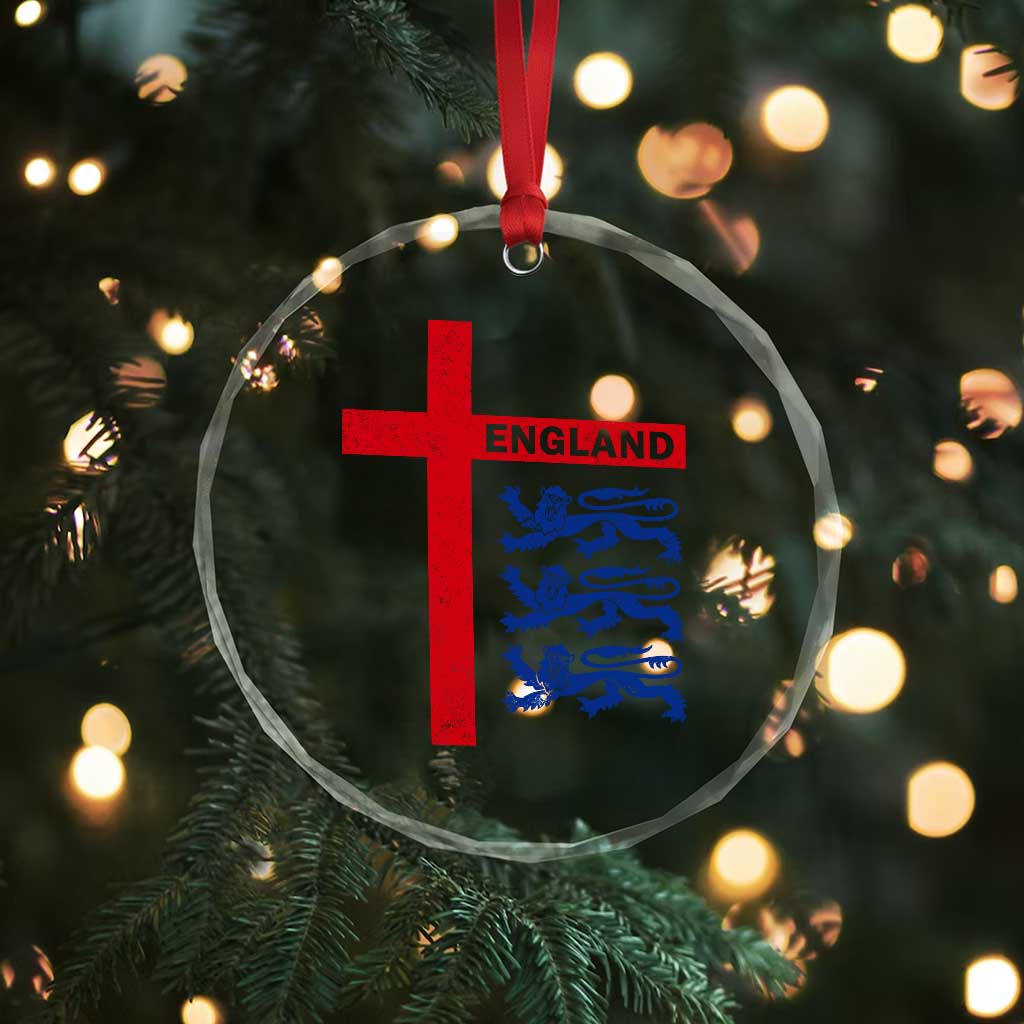 England Football St George Cross Three Lions Emblem Crystal Glass Ornament
