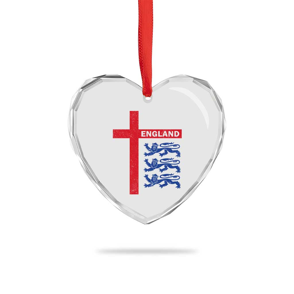 England Football St George Cross Three Lions Emblem Heart Crystal Glass Ornament