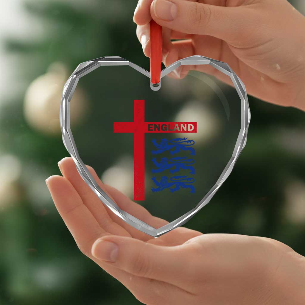 England Football St George Cross Three Lions Emblem Heart Crystal Glass Ornament