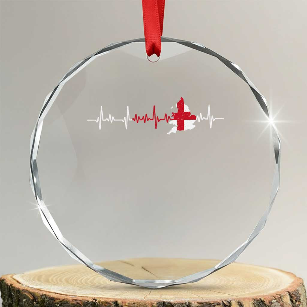 England Heartbeat EKG English Flag Map Crystal Glass Ornament