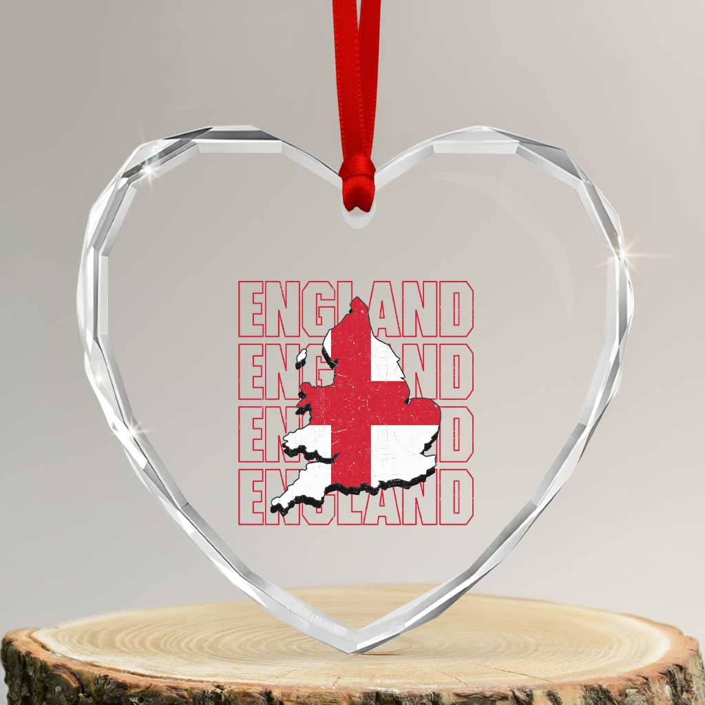 England Map St George's Cross English Roots Heart Crystal Glass Ornament