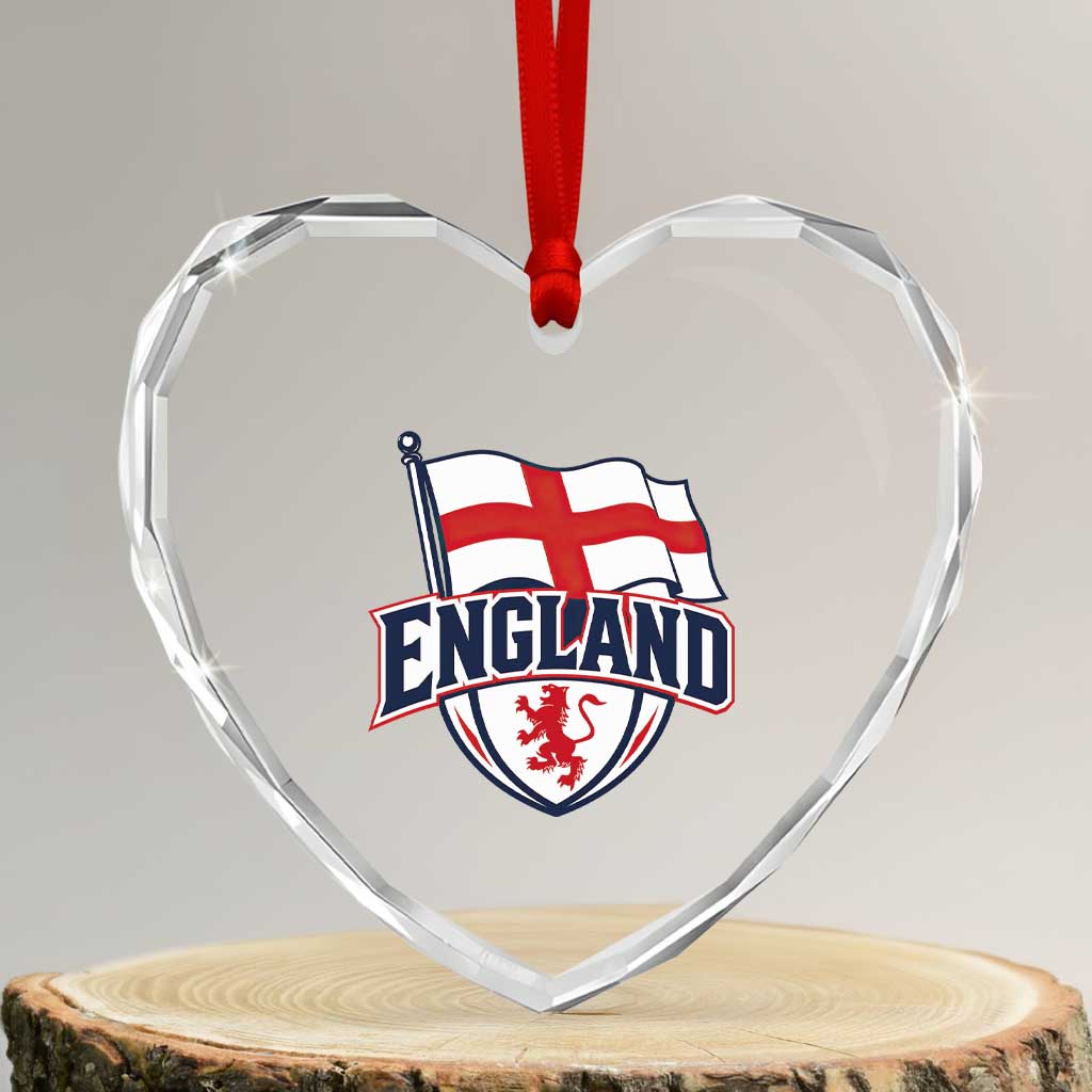 England Patriotic Crest St George Cross Flag Graphic Heart Crystal Glass Ornament English Lion Crest Heritage Pride Souvenir