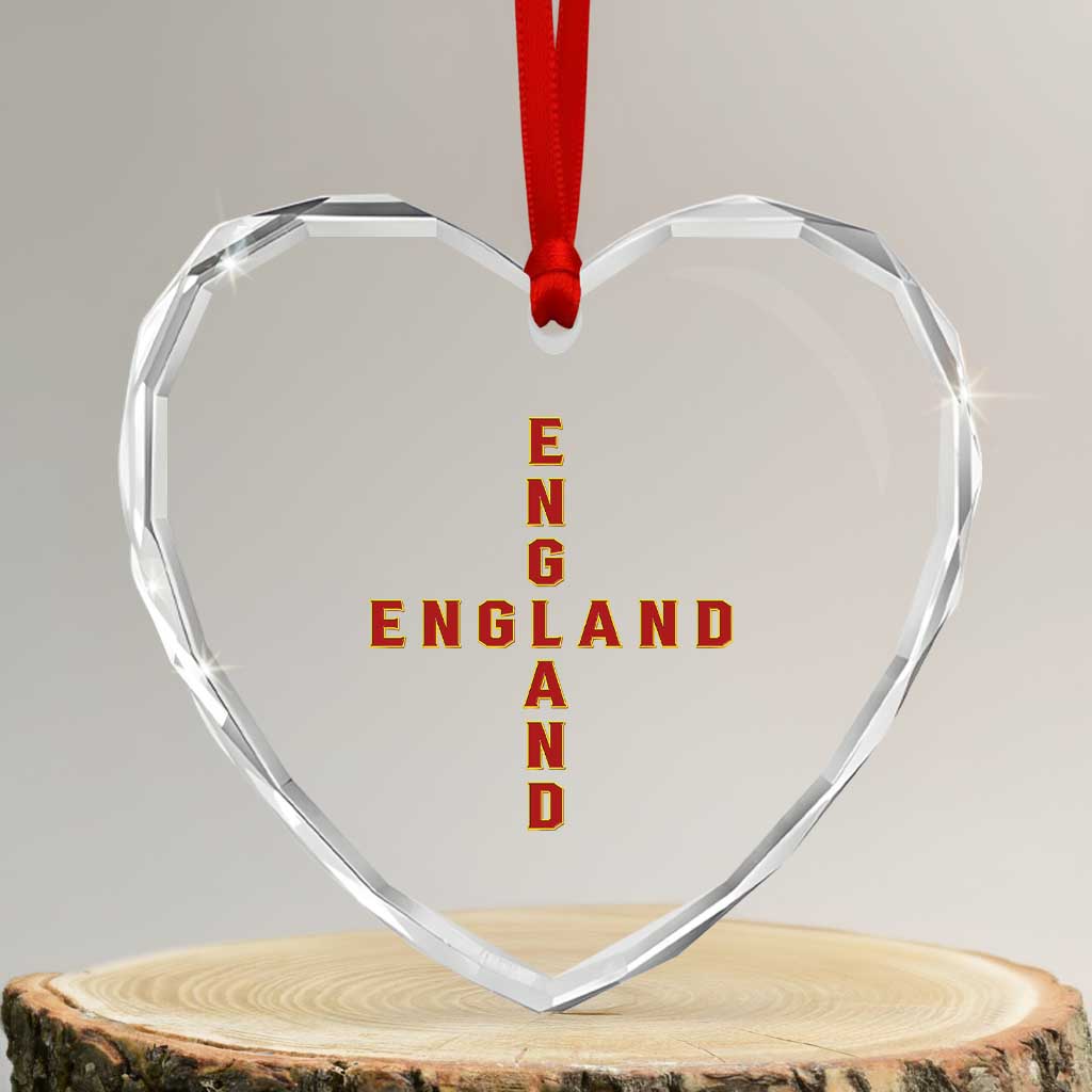England Pride Cross Shape Typography Graphic Heart Crystal Glass Ornament