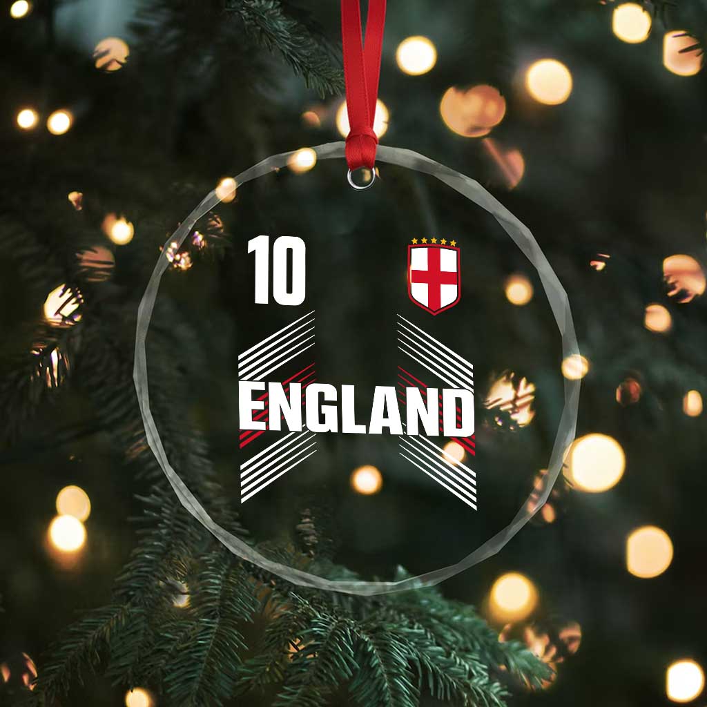 England Soccer Sports Graphic Number 10 Jersey Style Crystal Glass Ornament Proud St George Cross Football Fans Game Day Pride