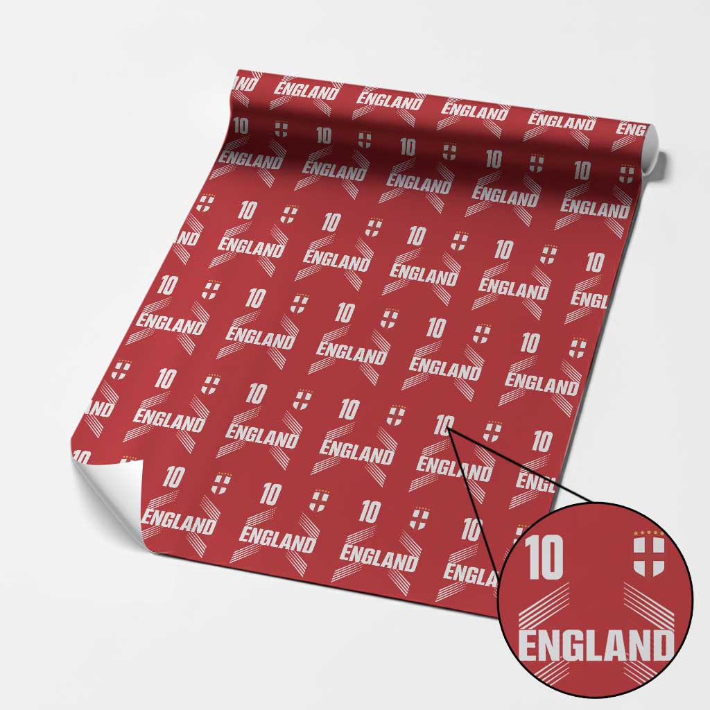 England Soccer Sports Graphic Number 10 Jersey Style Wrapping Paper Roll Proud St George Cross Football Fans Game Day Pride