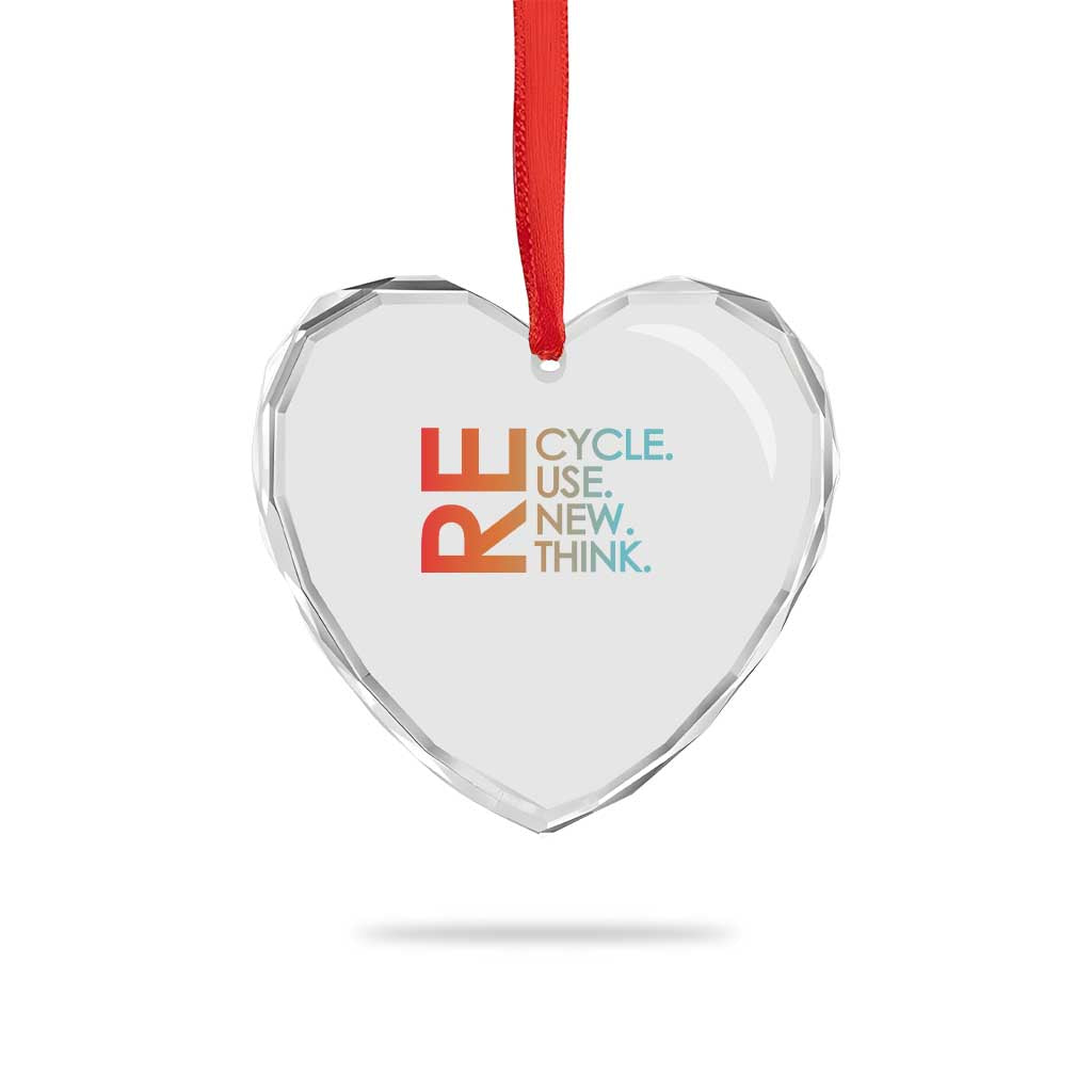 Environmental Activism Heart Crystal Glass Ornament Recycle Reuse Renew Rethink Earth Day