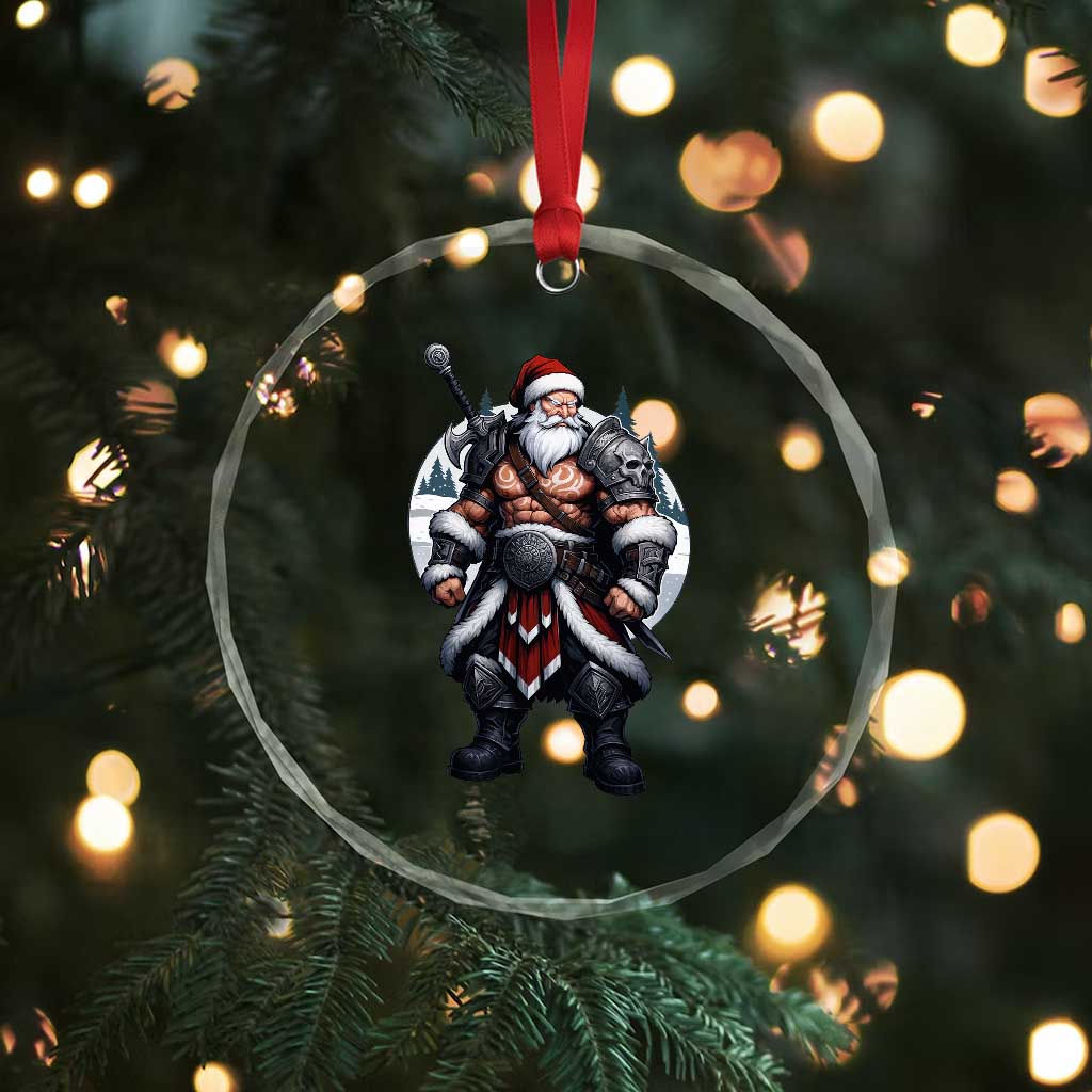 Epic Viking Santa Christmas Crystal Glass Ornament Barbarian Style Holiday Warrior Claus - Wonder Print Shop
