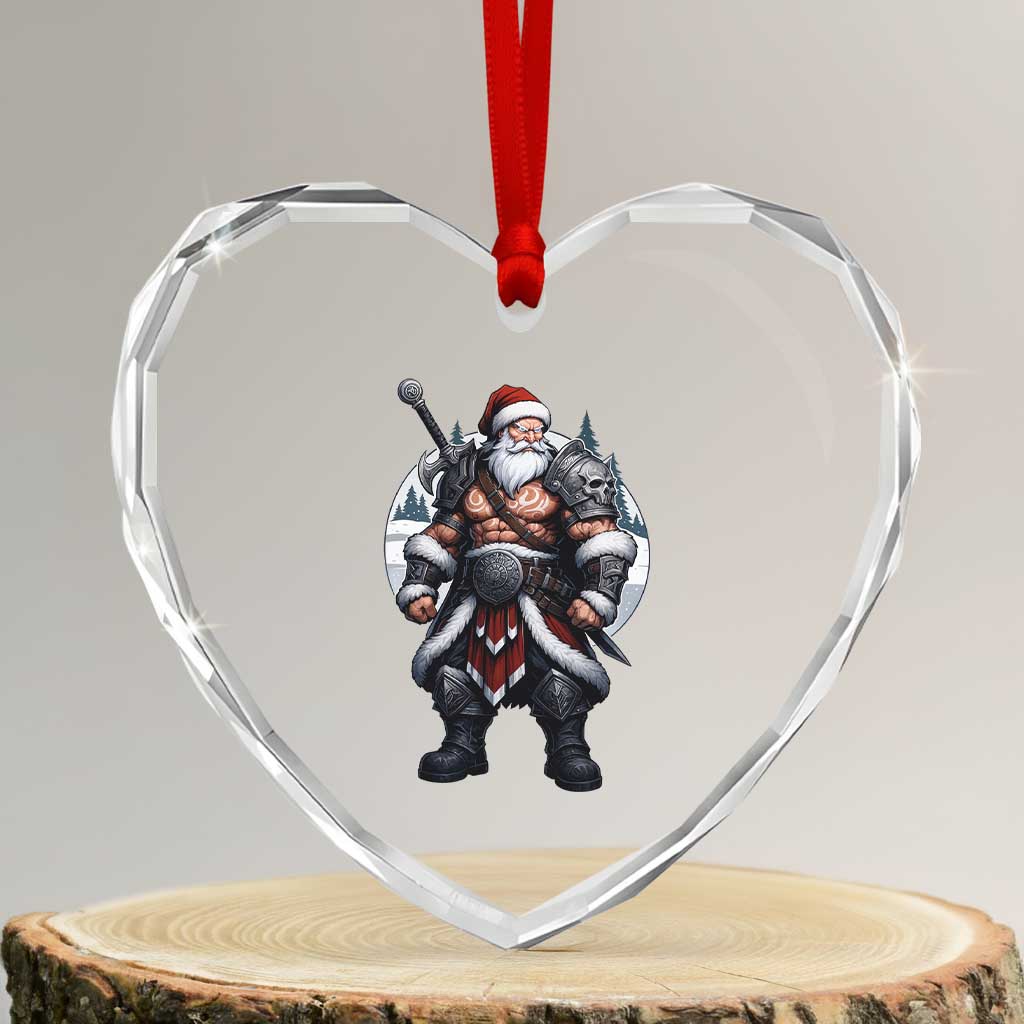 Epic Viking Santa Christmas Heart Crystal Glass Ornament Barbarian Style Holiday Warrior Claus - Wonder Print Shop