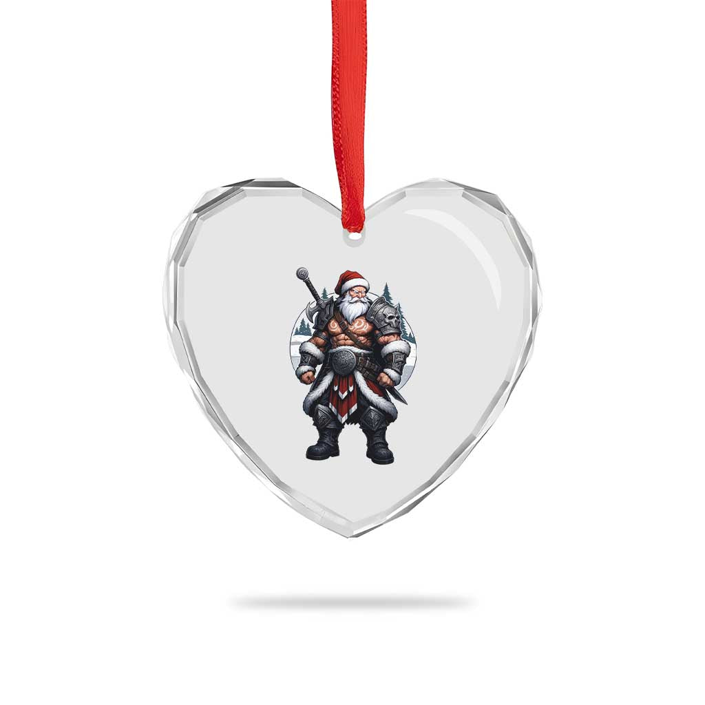 Epic Viking Santa Christmas Heart Crystal Glass Ornament Barbarian Style Holiday Warrior Claus - Wonder Print Shop