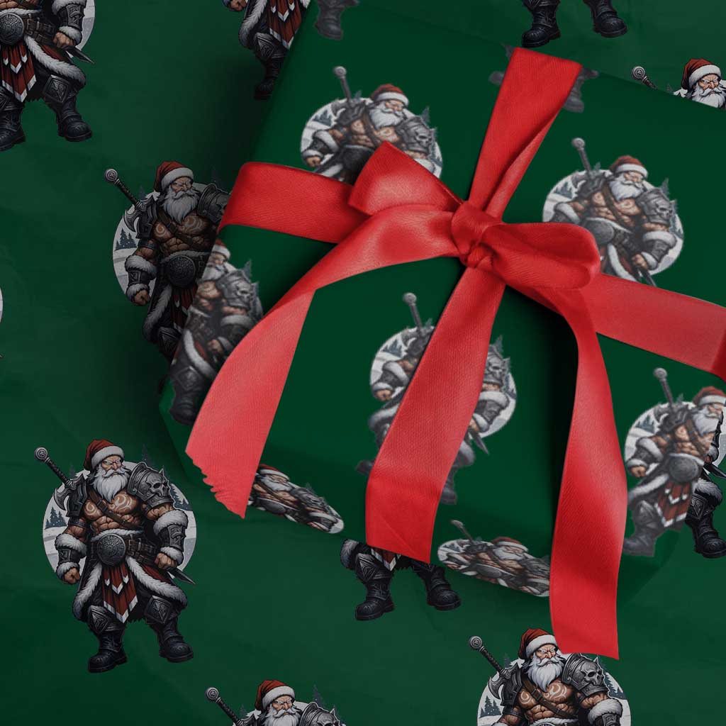 Epic Viking Santa Christmas Wrapping Paper Roll Barbarian Style Holiday Warrior Claus - Wonder Print Shop