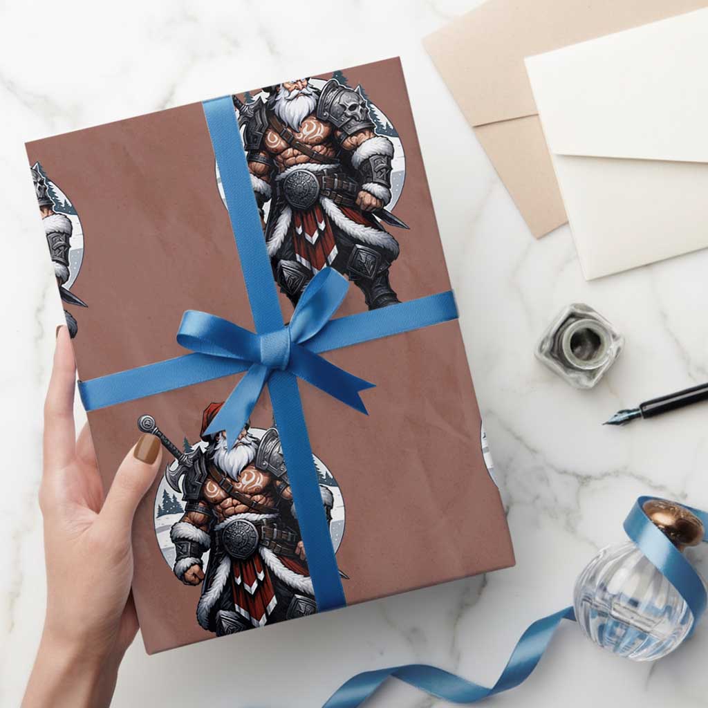 Epic Viking Santa Christmas Wrapping Paper Roll Barbarian Style Holiday Warrior Claus - Wonder Print Shop