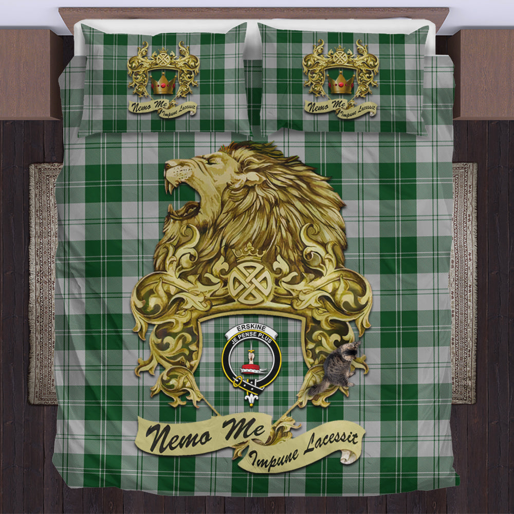 erskine-green-tartan-bedding-set-motto-nemo-me-impune-lacessit-with-vintage-lion-family-crest-tartan-plaid-duvet-cover-scottish-tartan-plaid-comforter-vintage-style