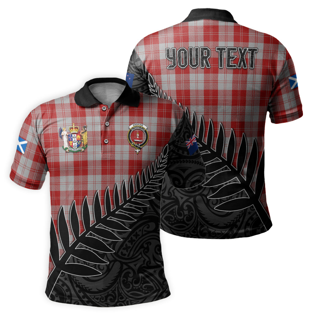 erskine-red-tartan-family-crest-golf-shirt-with-fern-leaves-and-coat-of-arm-of-new-zealand-personalized-your-name-scottish-tatan-polo-shirt