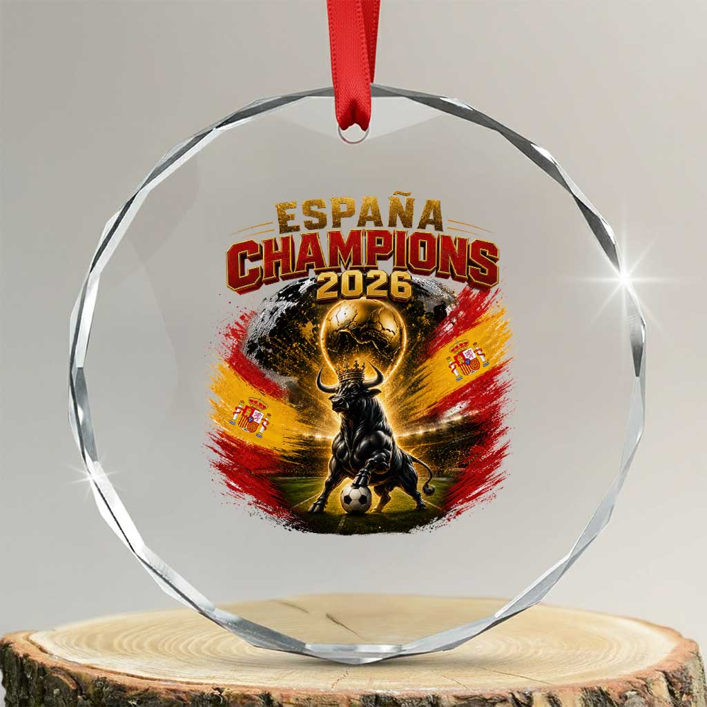 Espana Champions 2026 Crystal Glass Ornament Spain Football Fan Spanish Bull Graphic