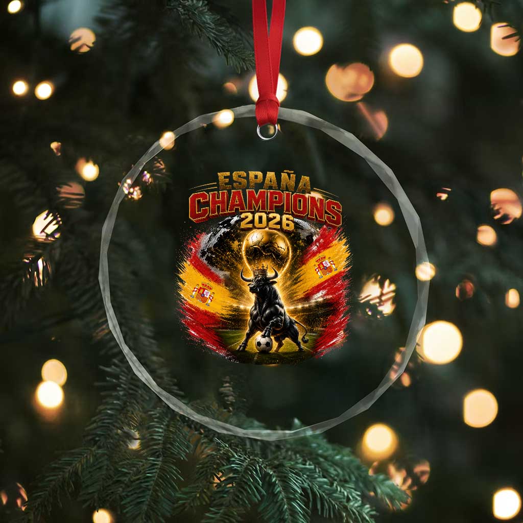 Espana Champions 2026 Crystal Glass Ornament Spain Football Fan Spanish Bull Graphic