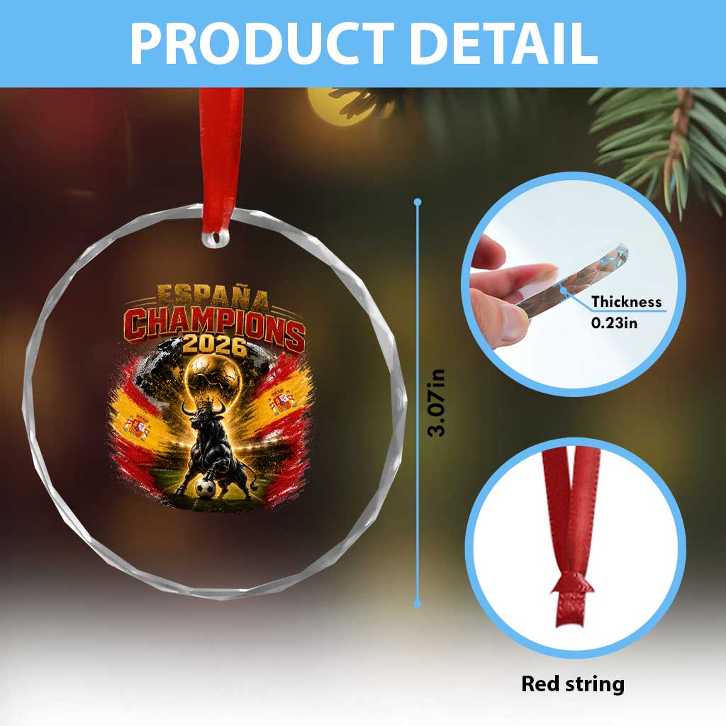 Espana Champions 2026 Crystal Glass Ornament Spain Football Fan Spanish Bull Graphic