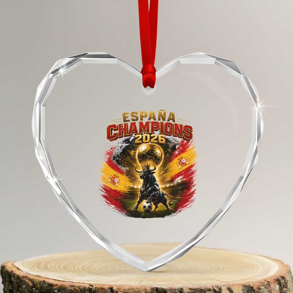 Espana Champions 2026 Heart Crystal Glass Ornament Spain Football Fan Spanish Bull Graphic