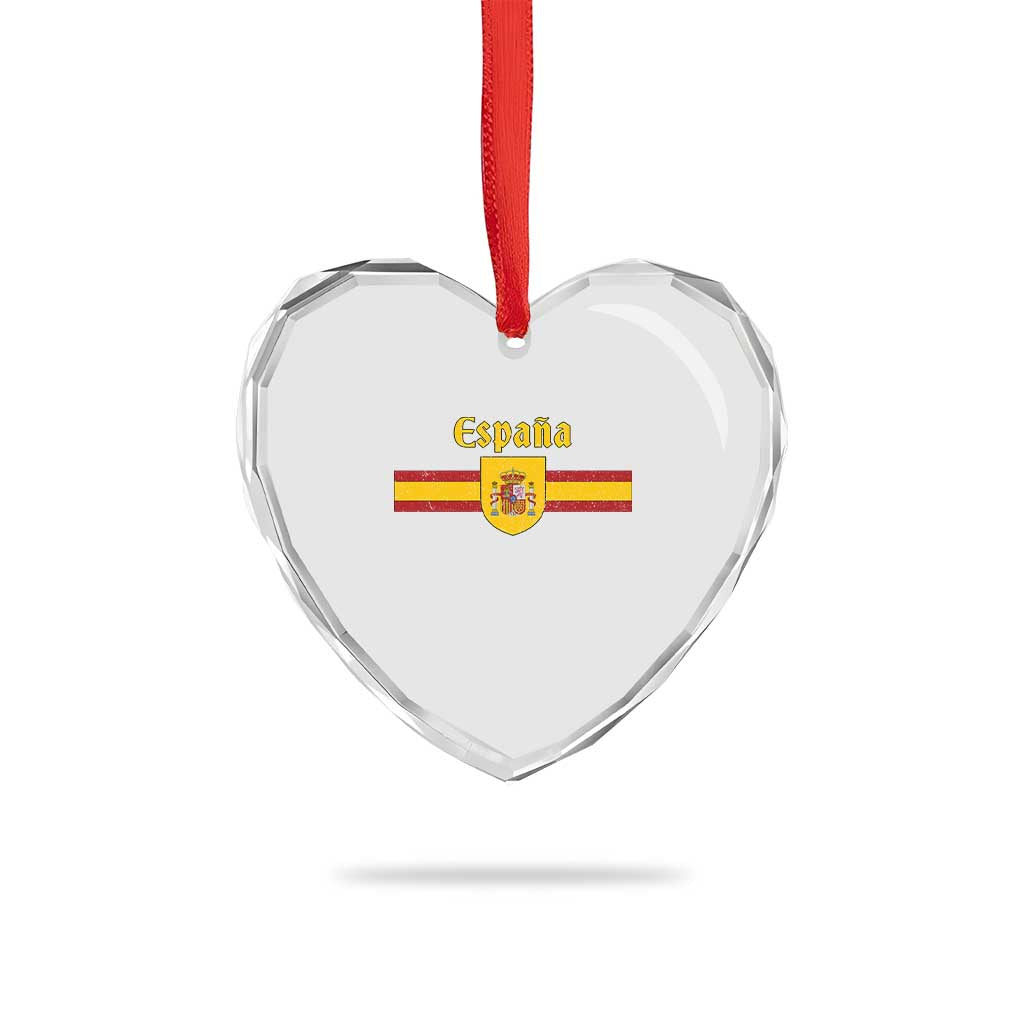 Espana Escudo Retro Spain Coat of Arms and Flag Español Heart Crystal Glass Ornament