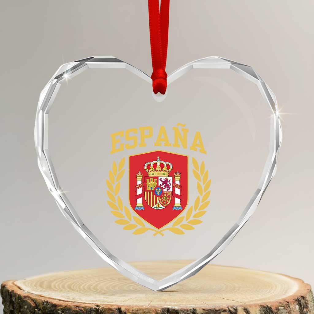 Espana Escudo Retro Spain Coat of Arms Español Heart Crystal Glass Ornament