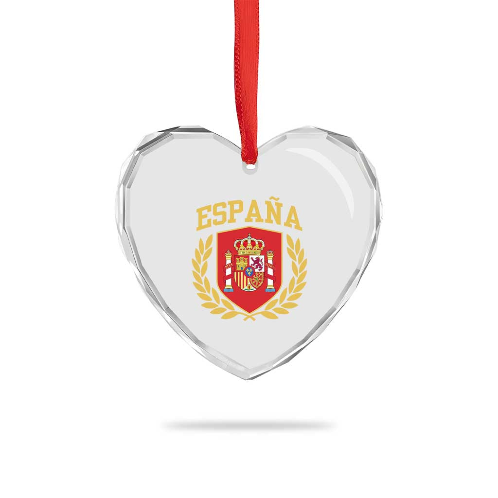 Espana Escudo Retro Spain Coat of Arms Español Heart Crystal Glass Ornament