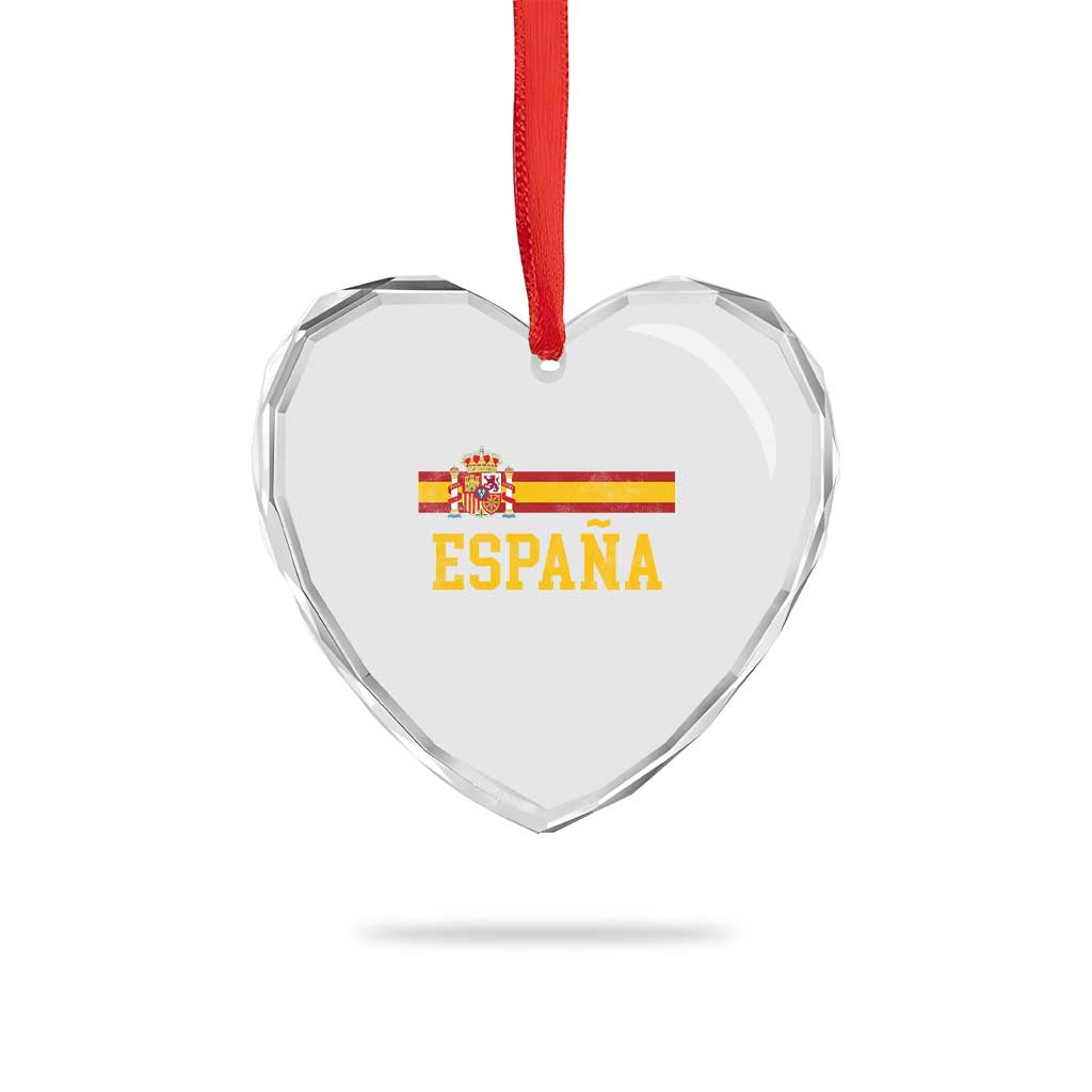 Espana Pride Vintage Spain Coat of Arms Patriotic Spainish Flag Heart Crystal Glass Ornament