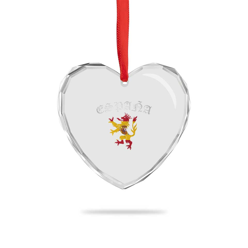 Espana Spain Lion Spanish Flag Spaniard Pride Heart Crystal Glass Ornament