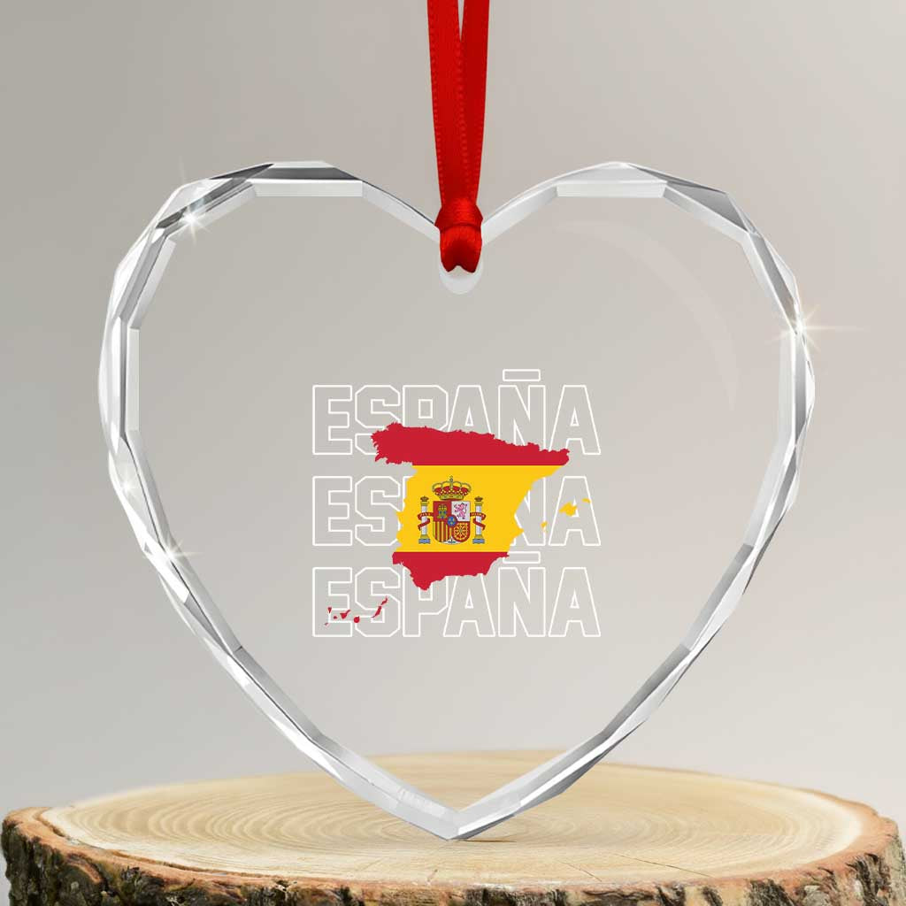 Espana Spain Map Pride Spanish Flag Heart Crystal Glass Ornament