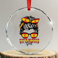 Espana Spain Messy Bun Girl Spanish Flag Crystal Glass Ornament