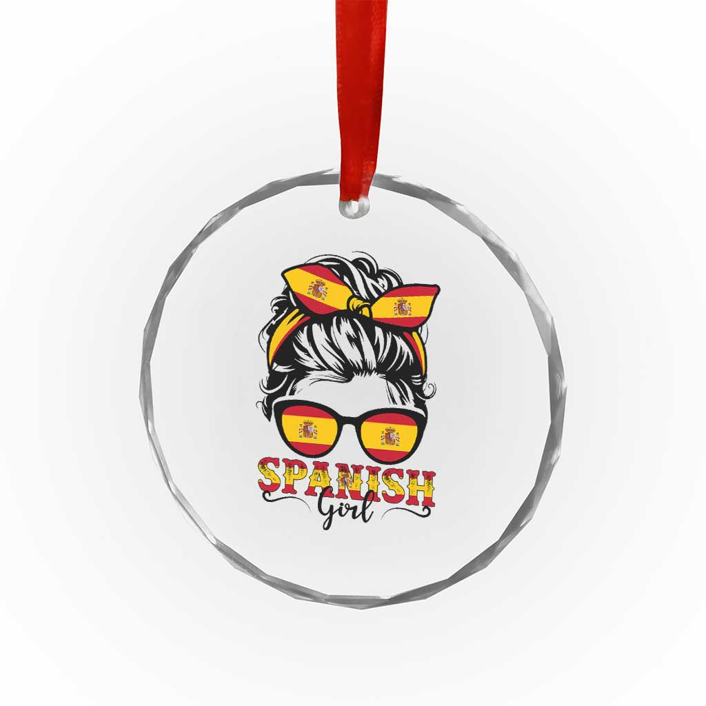 Espana Spain Messy Bun Girl Spanish Flag Crystal Glass Ornament