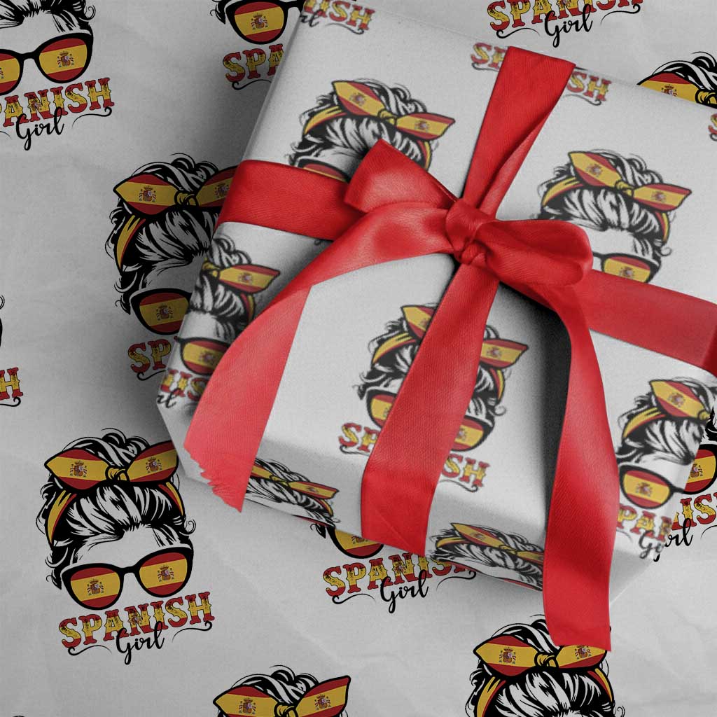 Espana Spain Messy Bun Girl Spanish Flag Wrapping Paper Roll