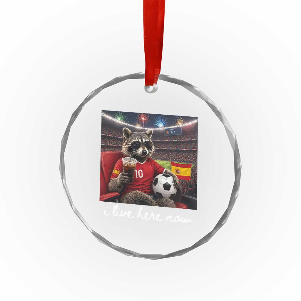 Espana Spain Soccer Football Fan Spanish Flag Crystal Glass Ornament Funny Raccoon I Live Here Now