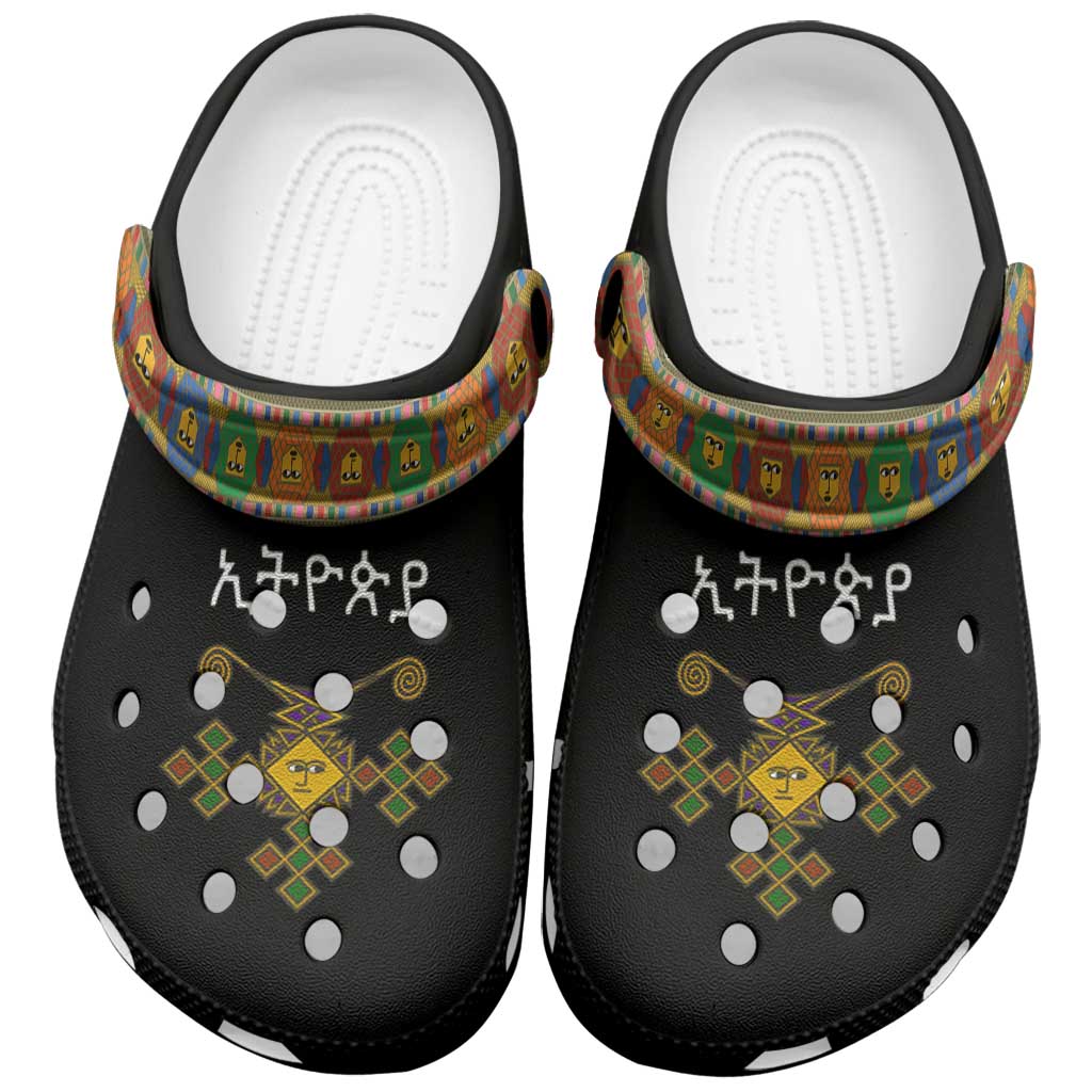 Ethiopia Saba Kemis Clogs Shoes Habesha Style Black Color - Wonder Print Shop