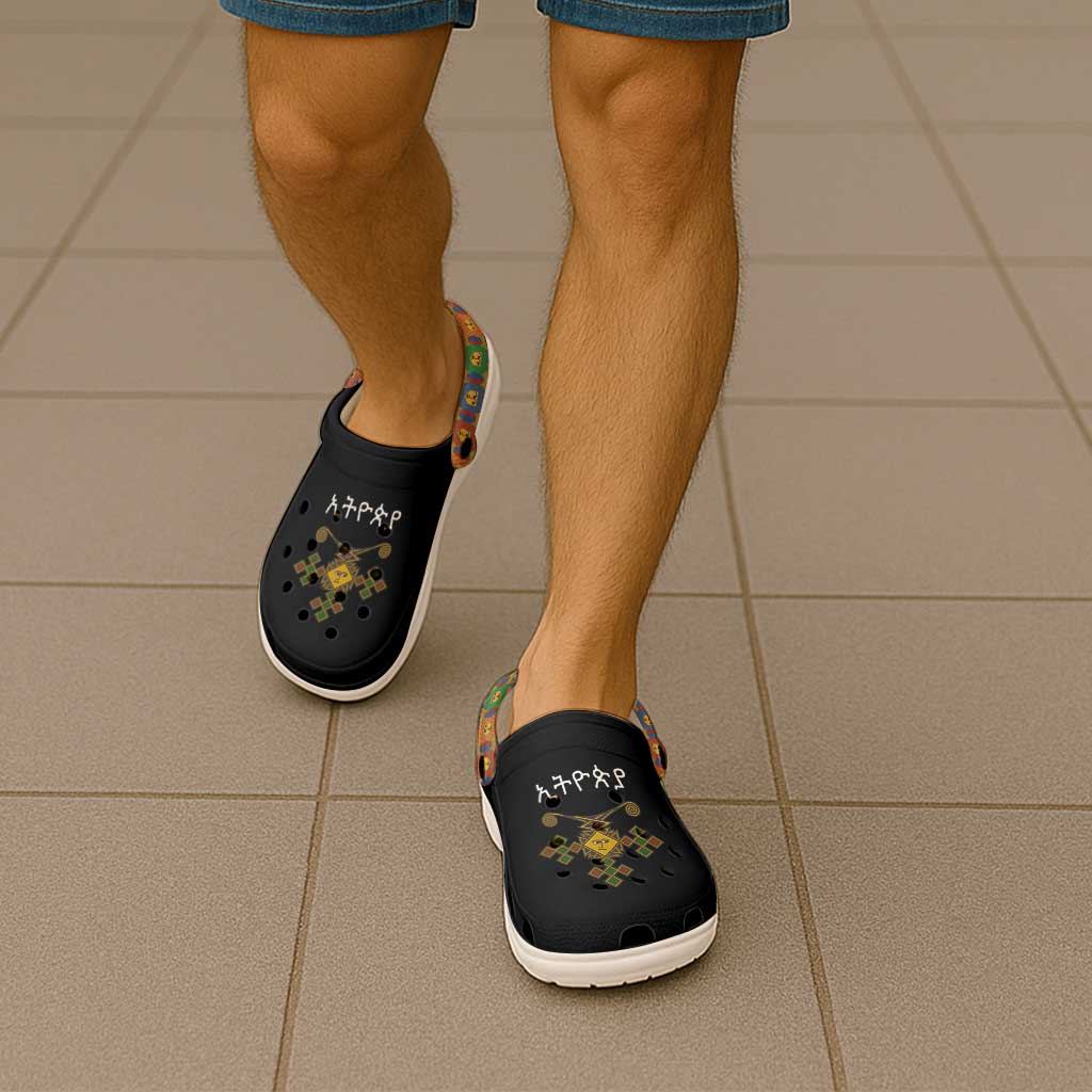 Ethiopia Saba Kemis Clogs Shoes Habesha Style Black Color - Wonder Print Shop