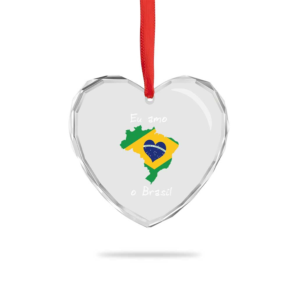 Eu Amo O Brasil Flag Map Heart Crystal Glass Ornament I Love Brazil Patriotic Heart Brazilian Pride