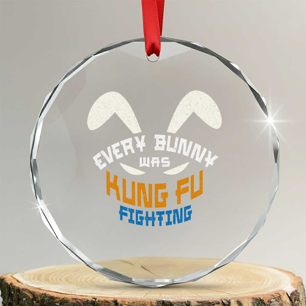 Every Bunny Was Kung Fu Fighting Crystal Glass Ornament Funny Easter Vintage Rabbit Face