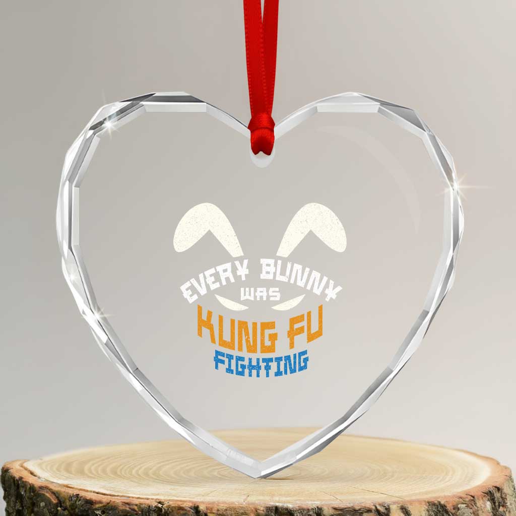 Every Bunny Was Kung Fu Fighting Heart Crystal Glass Ornament Funny Easter Vintage Rabbit Face