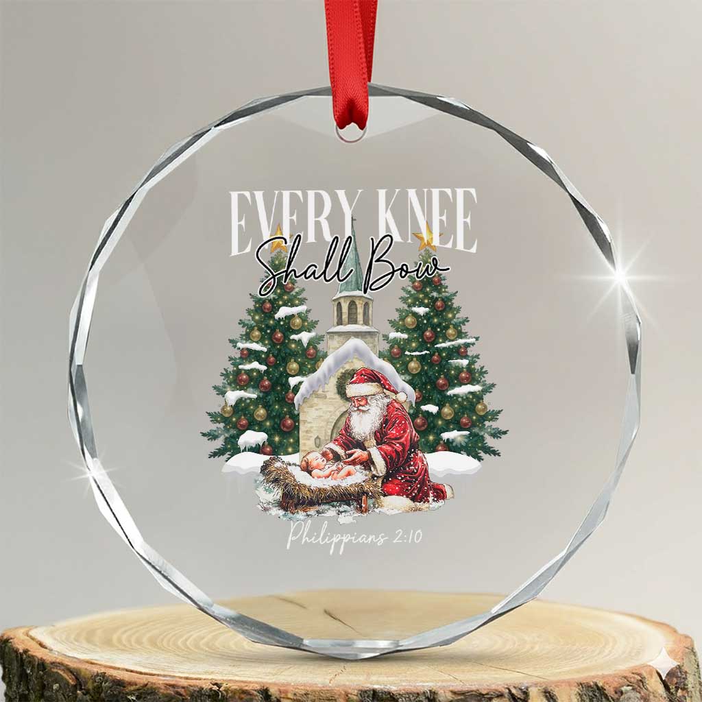 Every Knee Shall Bow Crystal Glass Ornament Nativity Scene Santa and Baby Jesus Christmas - Wonder Print Shop
