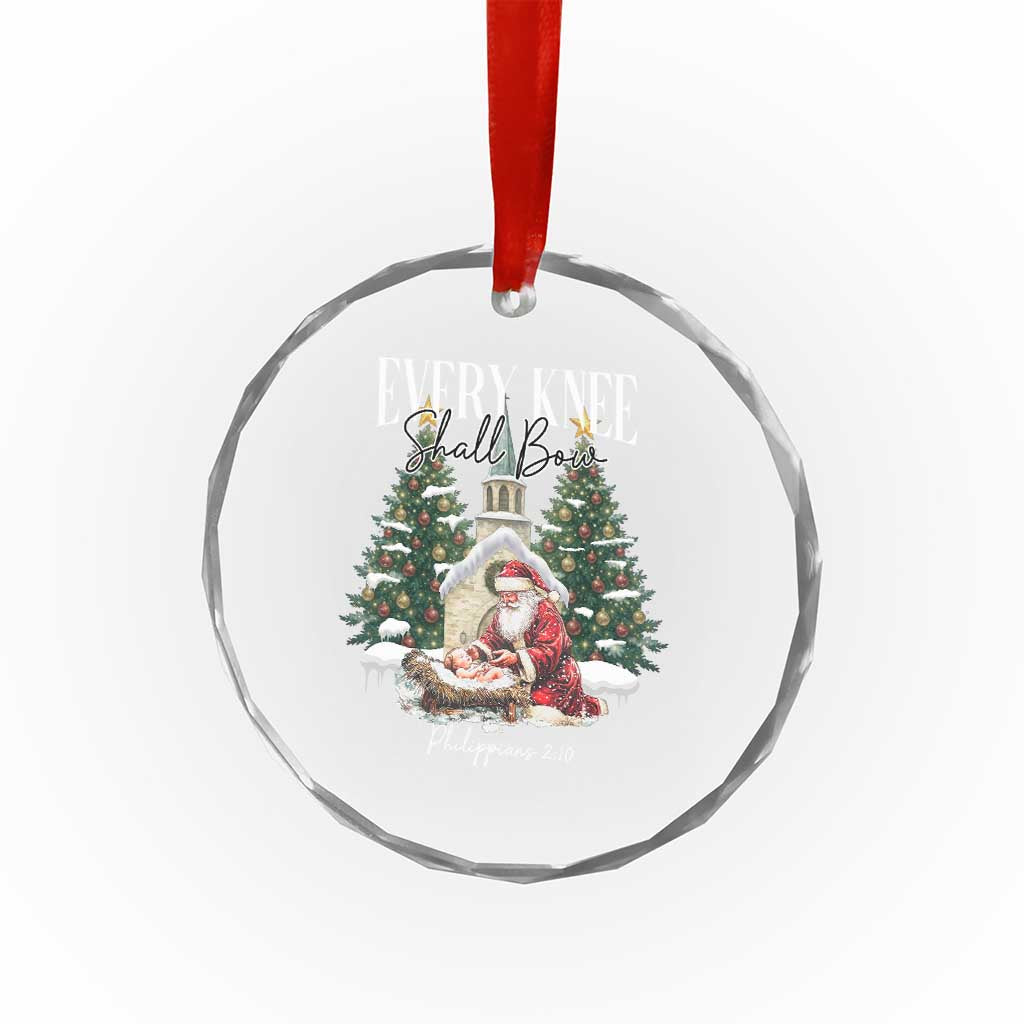 Every Knee Shall Bow Crystal Glass Ornament Nativity Scene Santa and Baby Jesus Christmas - Wonder Print Shop