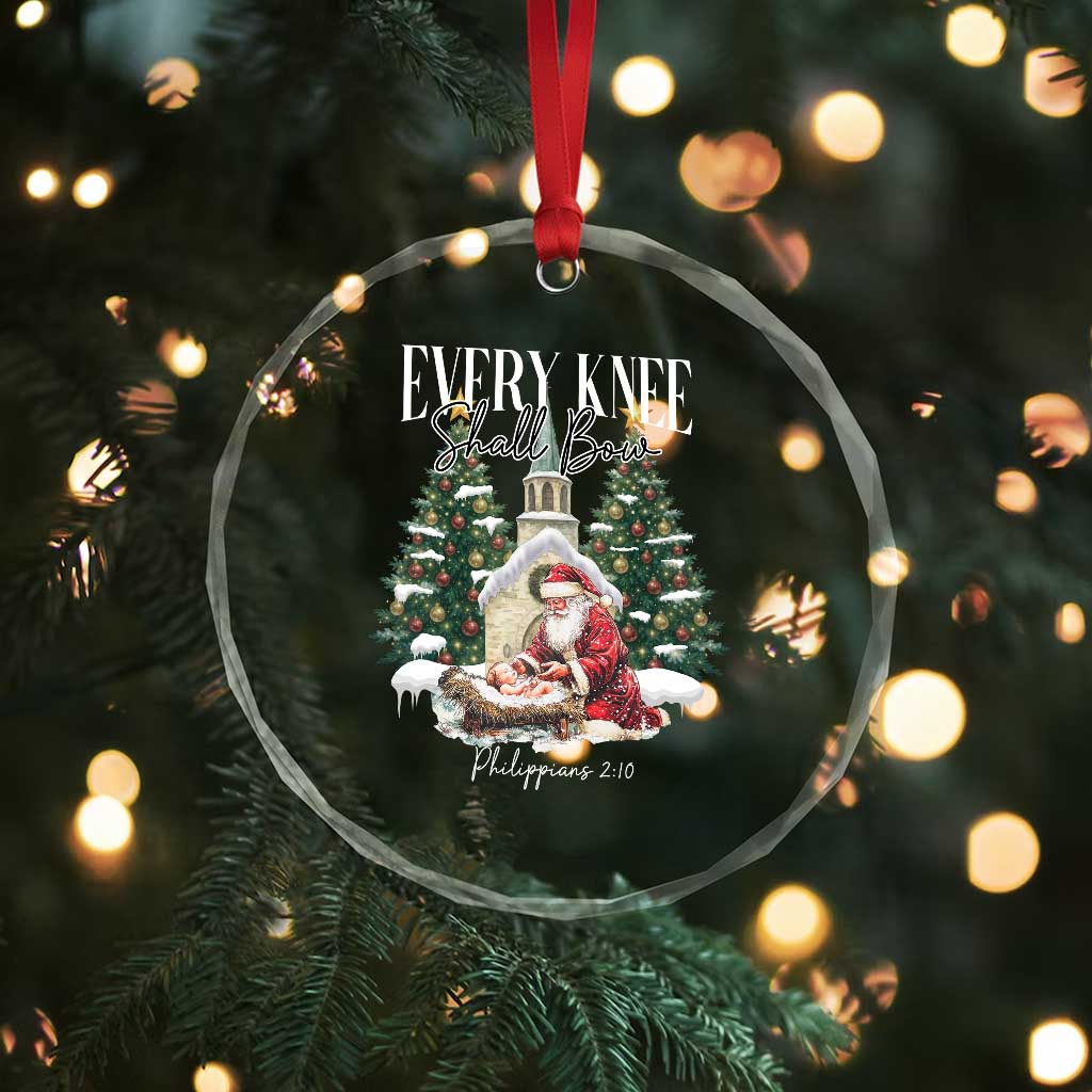 Every Knee Shall Bow Crystal Glass Ornament Nativity Scene Santa and Baby Jesus Christmas - Wonder Print Shop
