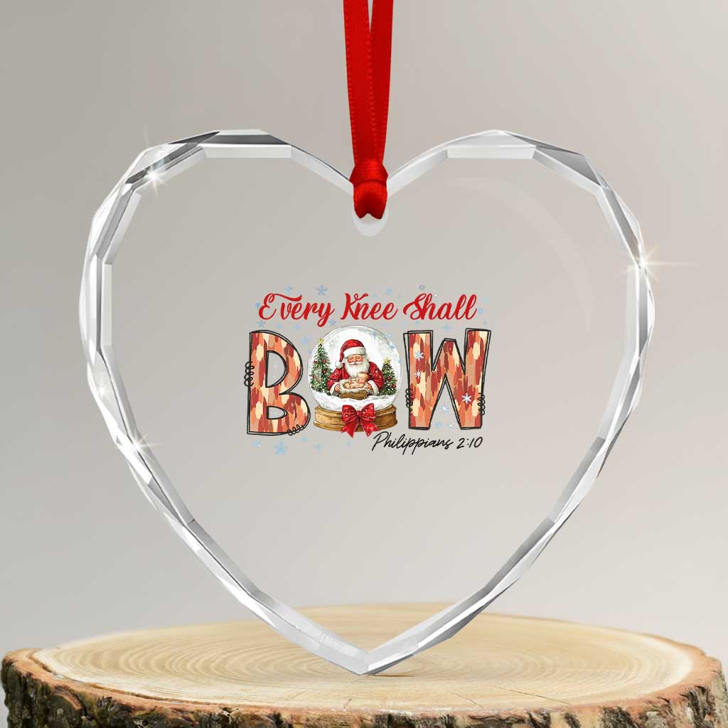 Every Knee Shall Bow Heart Crystal Glass Ornament Santa Christmas Nativity Scene Bible Verse - Wonder Print Shop