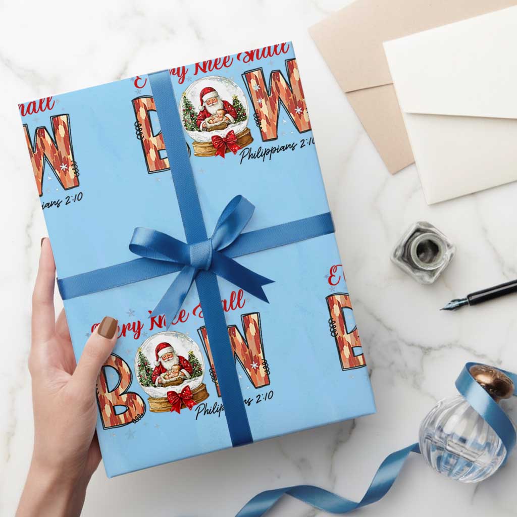 Every Knee Shall Bow Wrapping Paper Roll Santa Christmas Nativity Scene Bible Verse - Wonder Print Shop