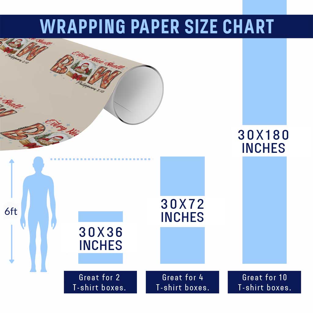 Every Knee Shall Bow Wrapping Paper Roll Santa Christmas Nativity Scene Bible Verse - Wonder Print Shop