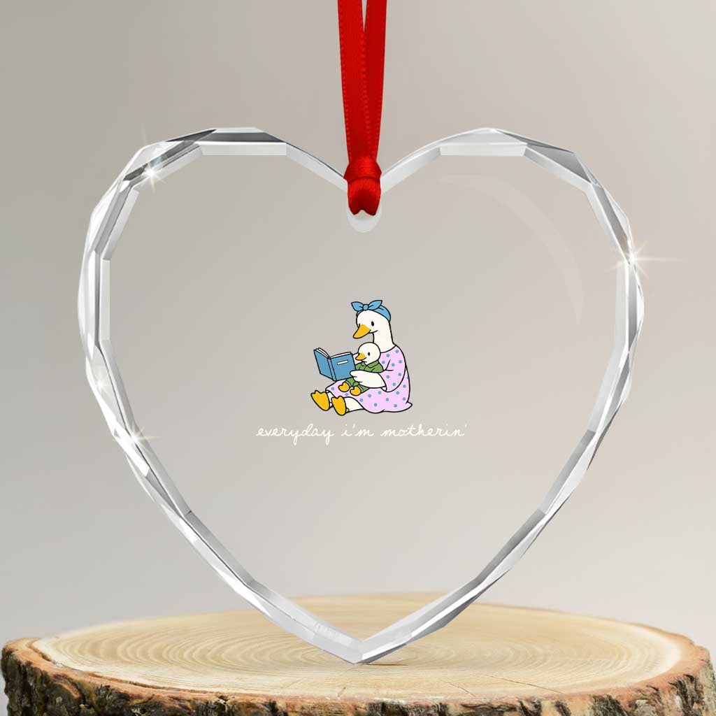 Everyday I'm Motherin Heart Crystal Glass Ornament Funny Goose Mom Mother Day Gifts