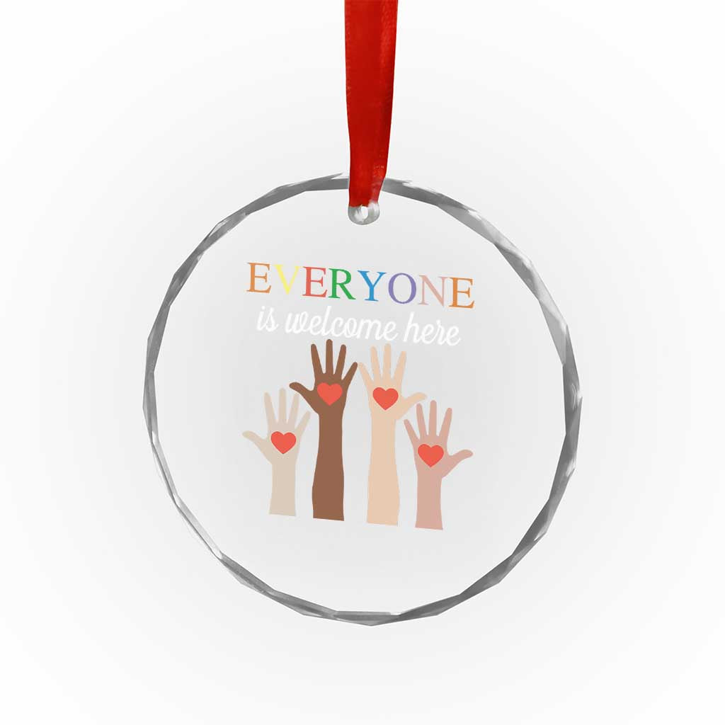 Everyone Is Welcome Here Crystal Glass Ornament Equality Fist Hands Hearts TS02