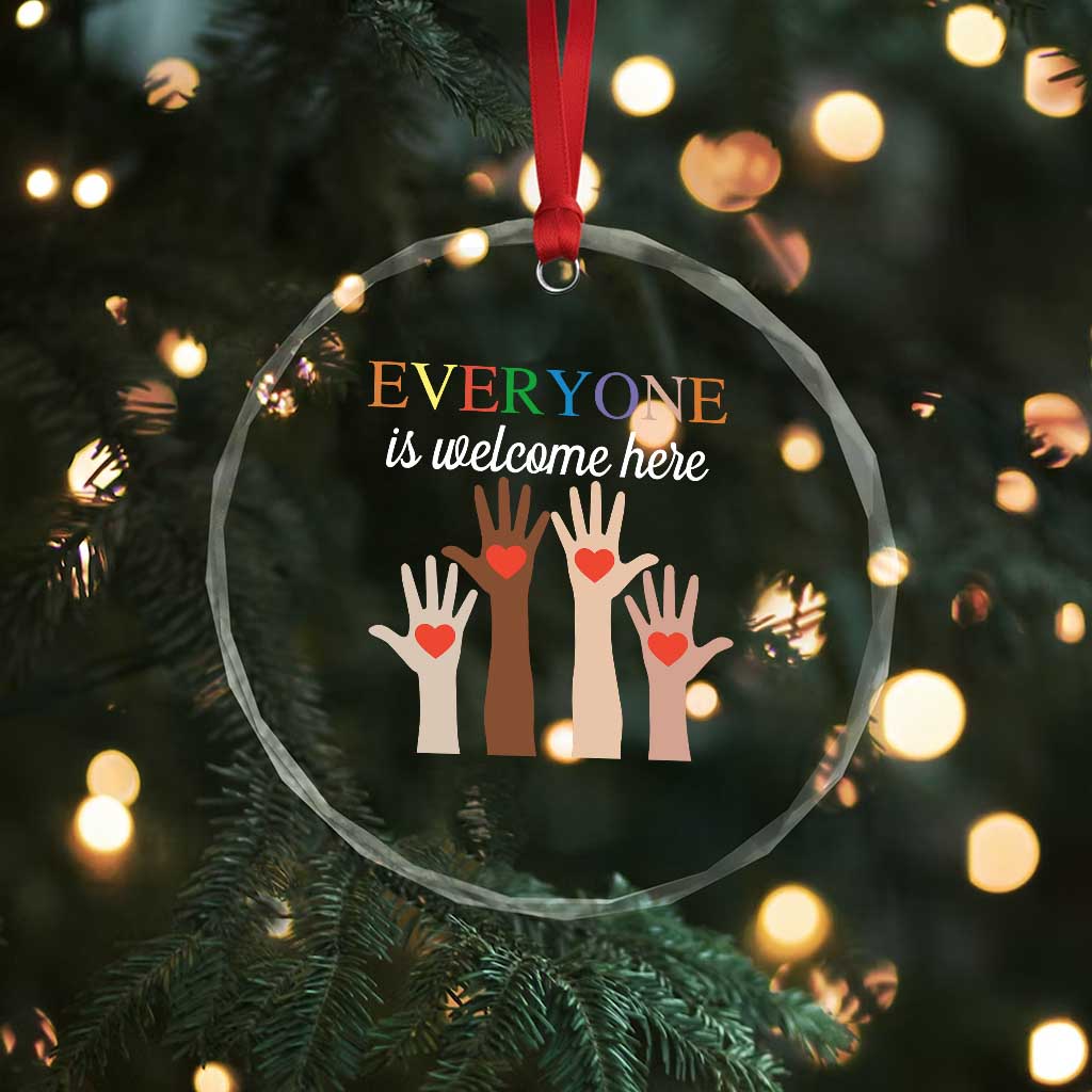 Everyone Is Welcome Here Crystal Glass Ornament Equality Fist Hands Hearts TS02