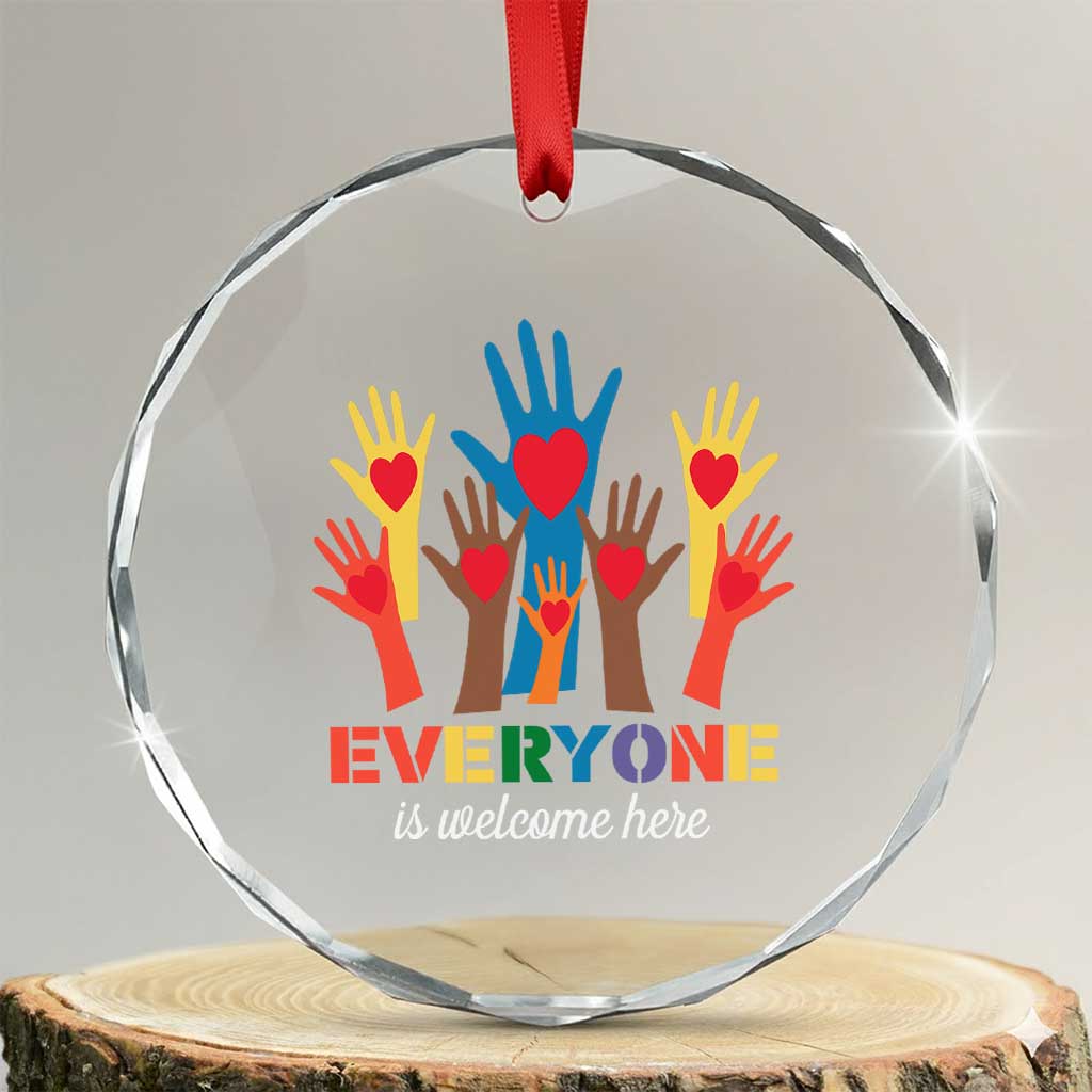 Everyone Is Welcome Here Crystal Glass Ornament Equality Rainbow Fist Hands TS02