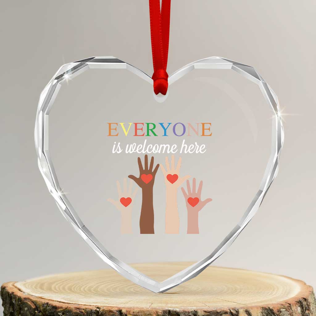 Everyone Is Welcome Here Heart Crystal Glass Ornament Equality Fist Hands Hearts - Wonder Print Shop