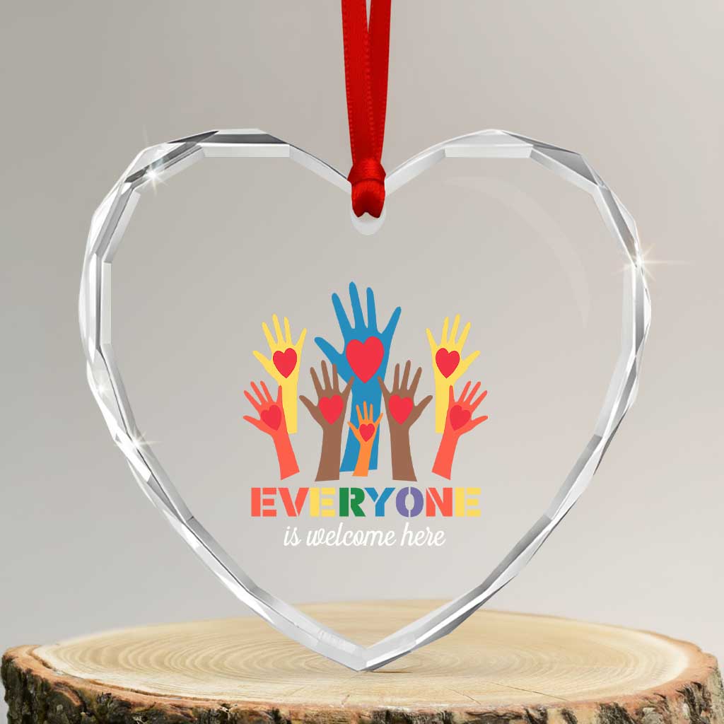 Everyone Is Welcome Here Heart Crystal Glass Ornament Equality Rainbow Fist Hands - Wonder Print Shop