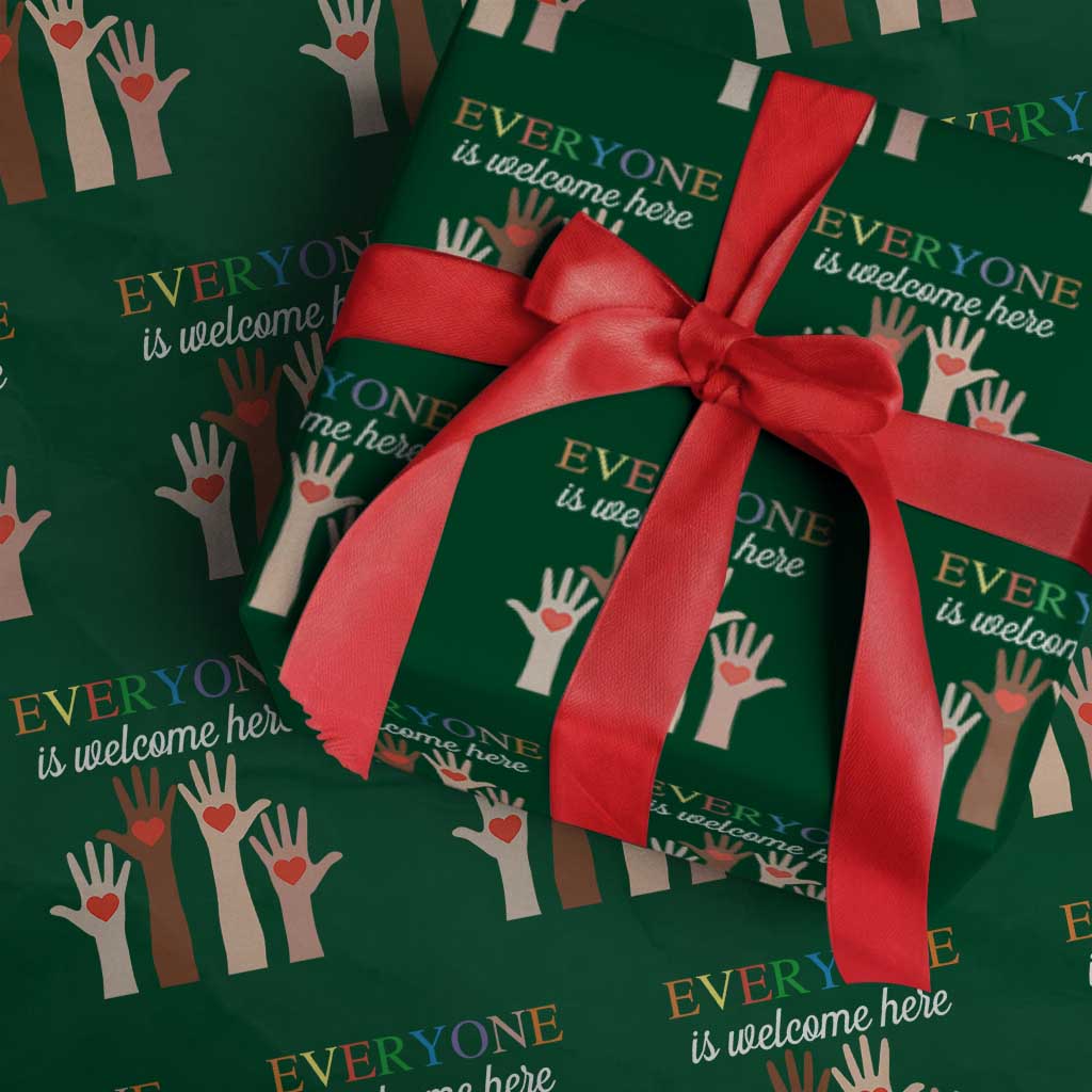 Everyone Is Welcome Here Wrapping Paper Roll Equality Fist Hands Hearts - Wonder Print Shop