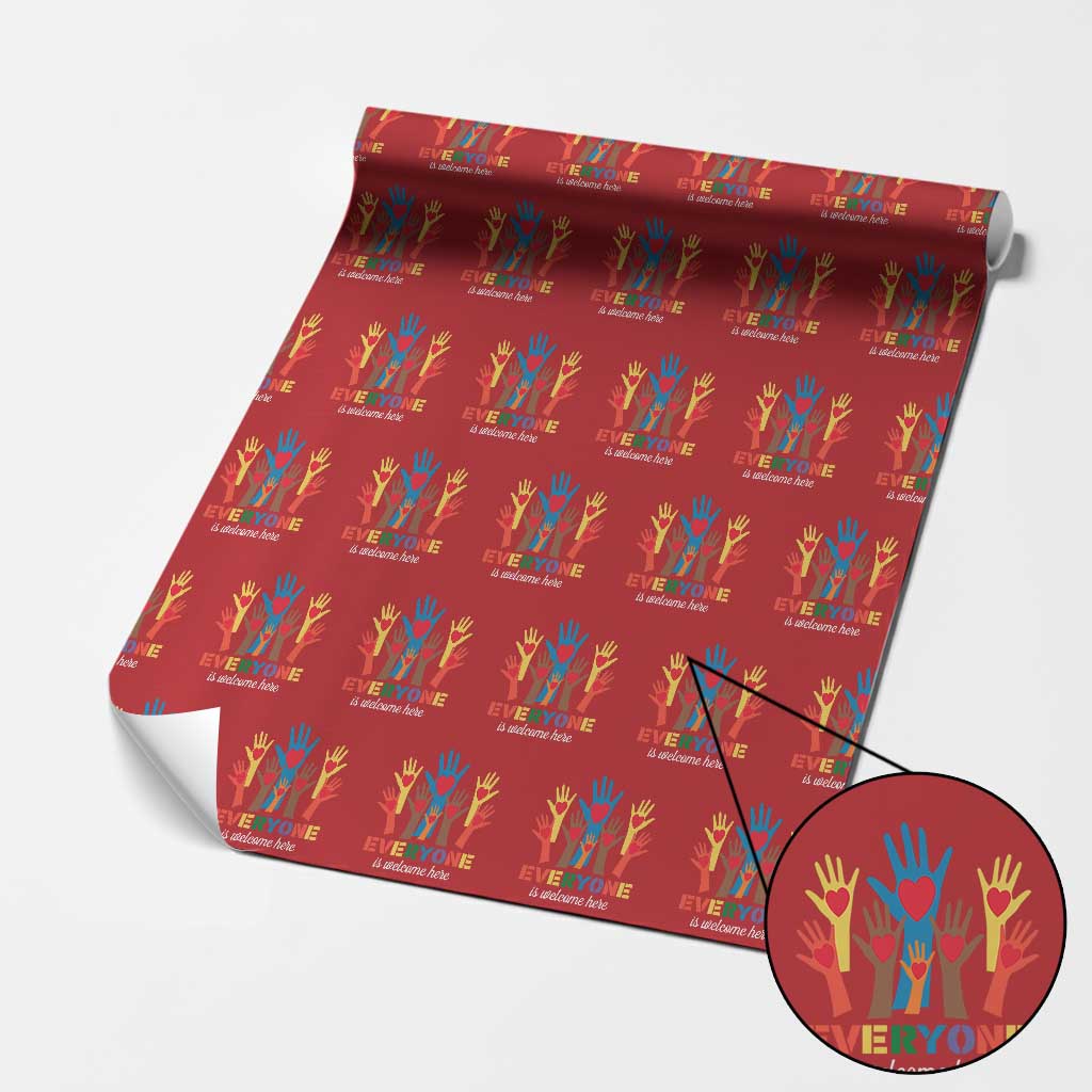 Everyone Is Welcome Here Wrapping Paper Roll Equality Rainbow Fist Hands - Wonder Print Shop